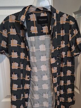 Wildfang Empower Short Sleeve Button-Up with Gray and Yellow